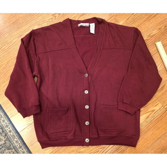 Chinawear Sweaters - Chinawear by Morsly Cardigan Sweater Womens Size Lg Burgundy Pockets Vintage EUC